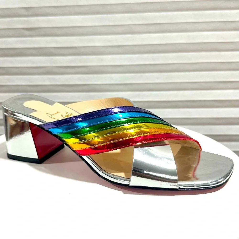 🌺CHRISTIAN LOUBOUTIN🌺 Arkenmule Silver Rainbow Mule Sandal Size: 36.5 - Picture 1 of 15